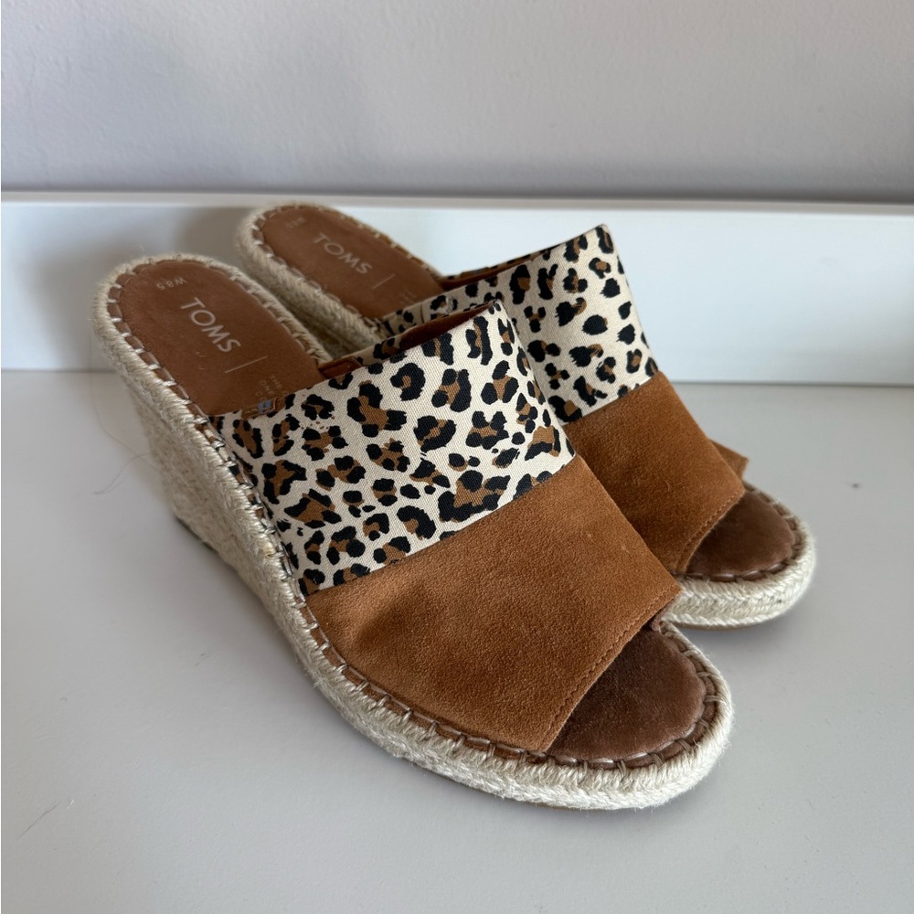 TOMS Leopard and Tan Wedge Sandals